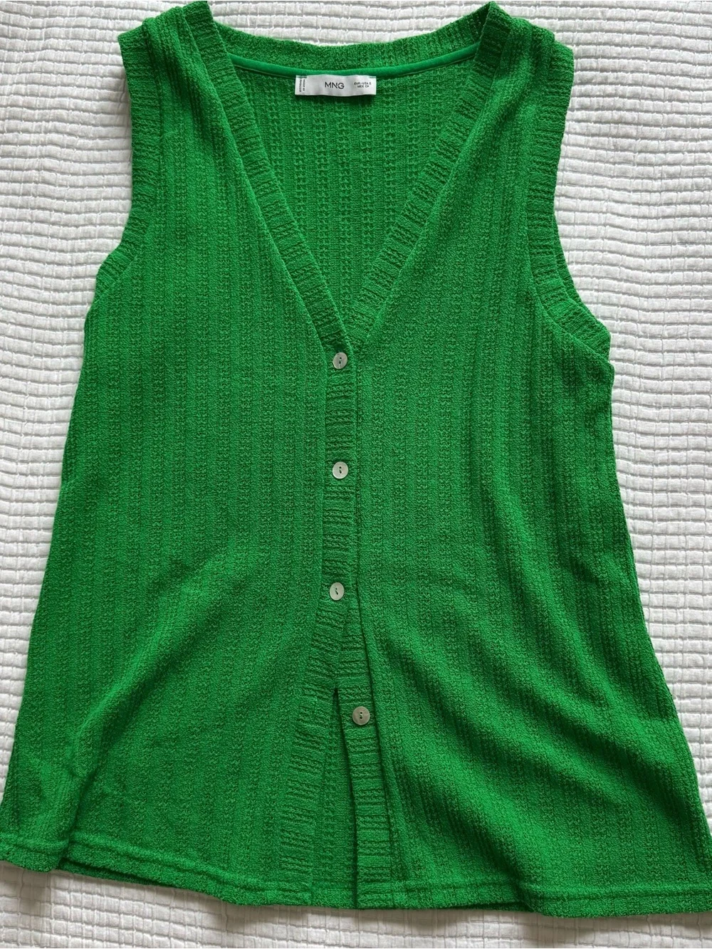 Mango Green Sleeveless Button-Up Knit Tank